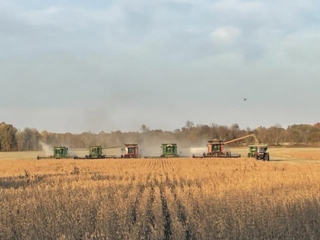 BLT Farms owner Mark Thomas and a group of volunteer farmers in Hardin County, Kentucky assisted the family of the late Kenneth Hayden with soybean harvest. (Photo courtesy of Mark Thomas)
