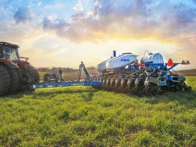 Kinze's 5670 planter is available in 12/23-row and 16/31-row configurations -- shown here -- and can be used as a dedicated narrow-row planter or a multi-crop planter. (Photo courtesy of Kinze Manufacturing)