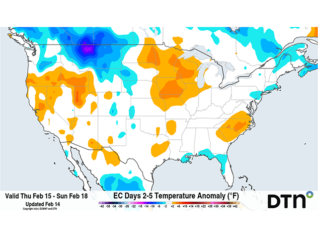 Even behind a pair of clippers moving through the country this week, temperatures are not forecast to be all that cold. (DTN graphic)