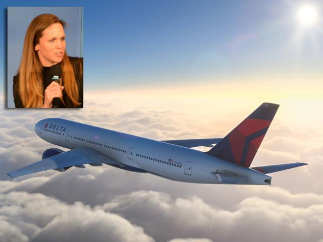 Amelia DeLuca, chief sustainability officer for Delta Air Lines, spoke at the Agri-Pulse Food and Policy Summit on Monday. Sustainable aviation fuels (SAF) and the prospects for U.S. biofuels to drive that market were a major focus at the summit. (Airline image courtesy of Delta Air Lines)