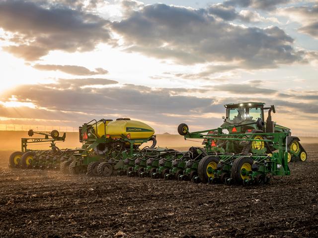 Large- and medium-sized tractors and combine sales ended April on a good note. (Photo courtesy of John Deere)