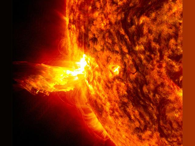 A large sunspot was the source of this powerful solar flare and a coronal mass ejection in 2017. More recent solar activity has been causing issues for farmers relying on GPS signals. Farmers can't stop these geomagnetic storms or avoid their impacts, but if they know they are coming, they can manage the effects. (Photo courtesy of NASA)