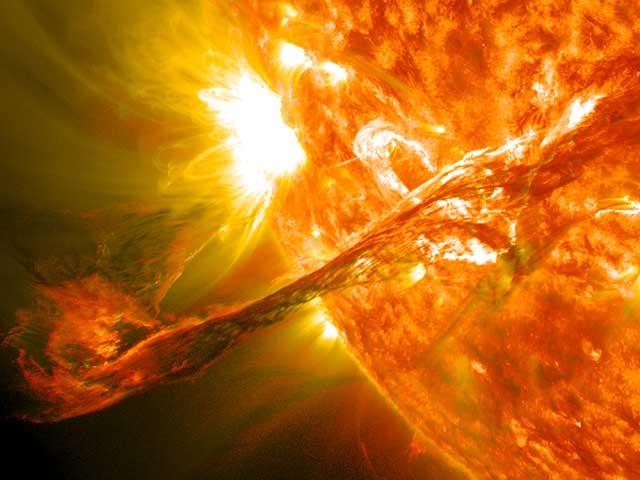 On Aug. 31, 2012, a coronal mass ejection (CME) traveled at more than 900 miles per second causing an aurora to appear three days later. The arrival this weekend of a new CME may disrupt radio positioning signals. (Photo courtesy of NASA)