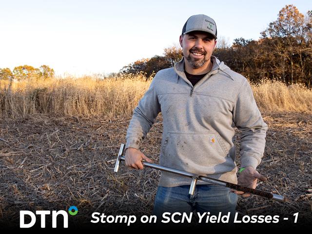 Zach Grossman of Tina, Missouri, had unexplained yield loss in a field, so he chose to test for soybean cyst nematode and learn what HG type was present and able to reproduce on his crop's roots. (DTN photo by Jason Jenkins)
