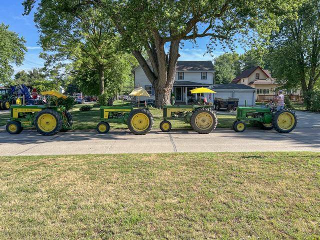 The Quinn family's tractors lined up for the 2023 Fourth of July parade in Tekamah, Nebraska. (DTN photo by Russ Quinn)