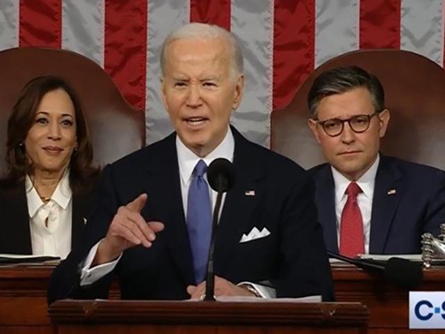 President Joe Biden gives his State of the Union speech on March 7, 2024. (Screenshot of live broadcast)