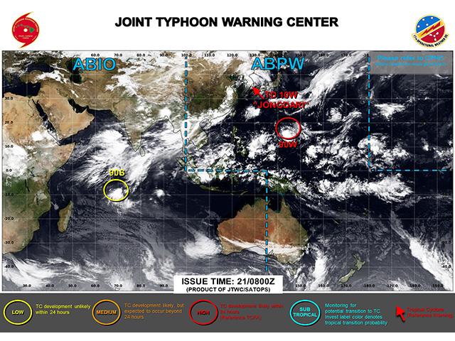 The remnants of what was Tropical Storm Jongdari, a small tropical system moving off the Korean Peninsula, may continue to have an impact in North America next week. (Joint Typhoon Warning Center graphic)
