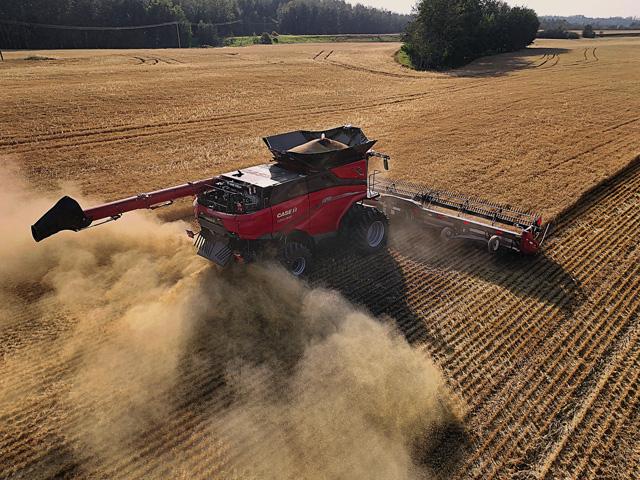 Case IH introduces at the Farm Progress Show in Boone, Iowa, its new AF9 and AF10 combines. AF 10 is shown here. The single-rotor machines complete the new AF series of combines launched by Case-IH. A third, the AF11, was launched earlier this year. (Photo courtesy of Case IH)