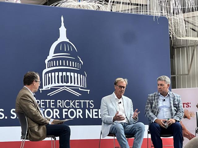 Trade was the key topic when Rep. Adrian Smith, R-Neb., held a panel Monday at the Nebraska State Fair with Kip Tom, former U.S. ambassador to the United Nations Agencies for Food and Agriculture, and former Gregg Doud, former U.S. chief agricultural negotiator at the U.S. Trade Representative's Office. (DTN photo by Chris Clayton)