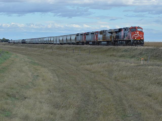 A CN train moving through Canada will soon be a reality again after the Canadian Industrial Relations Board made the decision on Saturday to order binding arbitration, forcing union workers to return to work. (DTN file photo by Elaine Shein)
