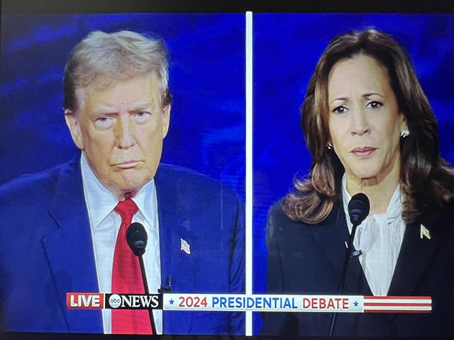 In their debate Tuesday night, former President Donald Trump and Vice President Kamala Harris showed they are split on nearly every issue they talked about. Both candidates found themselves on the defensive at times or deflecting on issues. (Photo from ABC News live debate)