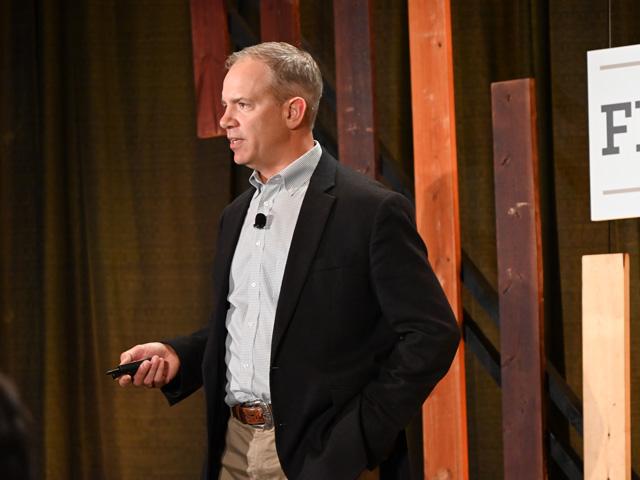 Paul Dykstra, supply management and analysis director for Certified Angus Beef told attendees of the Feeding Quality Forum how to get an increase in high-quality beef. (DTN/Progressive Farmer photo by Jennifer Carrico)