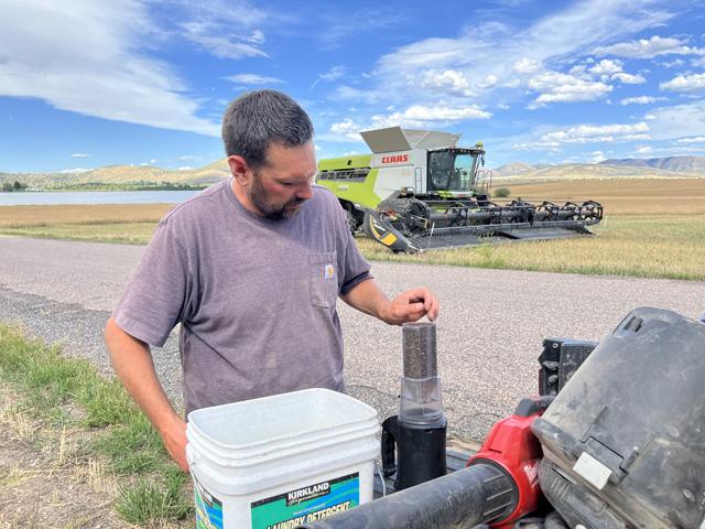 Keeping an eye on grain moisture is important for southeast Idaho farmer Dan Lakey. Without drying capacity, weather can easily get the upper hand on harvest. (DTN photo by Pamela Smith)