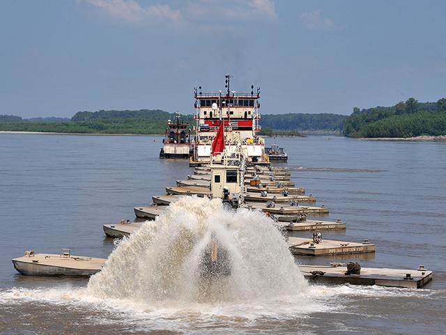 After a very temporary reprieve from Hurricane Helene, the Mississippi River at Memphis is falling once again. Pictured is the USACE Memphis District Dredge Hurley at work. (Photo courtesy of USACE Memphis District)