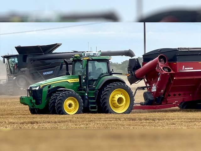 AGCO is offering an autonomous grain cart solution for 2025. But the company also plans to add the solution to tillage, planting and even multiple combines. (DTN/Progressive Farmer photo by Dan Miller)