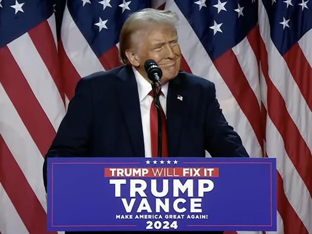 Donald Trump, again the president-elect, speaks to his supporters early Wednesday morning in Florida after Pennsylvania is declared in his favor. Trump captured key battleground states in defeating Vice President Kamala Harris. (Image from livestream)