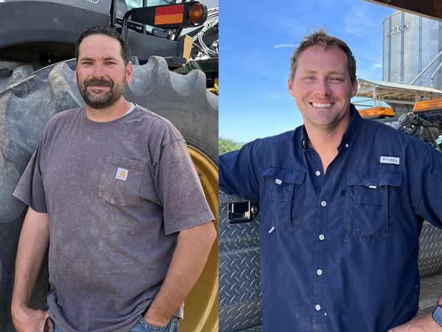 Farmer volunteers Dan Lakey (left) and Quint Pottinger (right) have been telling their story this year through DTN's View From the Cab feature. (DTN photos by Pamela Smith)