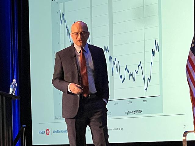 Yung-Yu Ma, chief investment officer with BMO wealth management, spoke Thursday about the outlook for interest rates at the American Bankers Association's Agricultural Bankers Conference. Ma focused on how some of the changes in federal policies under the Trump administration could affect interest rates in the future. (DTN photo by Chris Clayton)