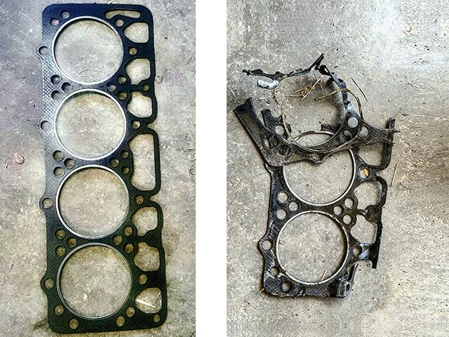 Before and after photos show a good gasket compared with a blown gasket. (Steve Thompson)