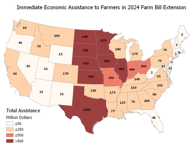 A map created by Democratic congressional staff breaking down how $8.84 billion in direct payments would be split by farmers in each state. Another $1 billion or so would reimburse farmers a portion of their crop insurance premium payments as well. (Map provided by House Agriculture Committee minority staff)