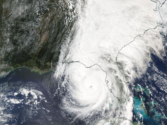 The year 2024 saw five hurricanes make landfall in the continental U.S. for a record fifth straight year. Hurricane Helene in late September was the strongest and deadliest, hitting the Florida Big Bend as a Category 4 storm. (NASA Applied Sciences image)