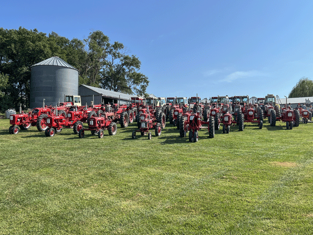 The Dreessen family of Kennard, Nebraska, displayed more than 50 of their International/Case IH tractors on their farm on Aug. 24. (DTN photo by Russ Quinn)