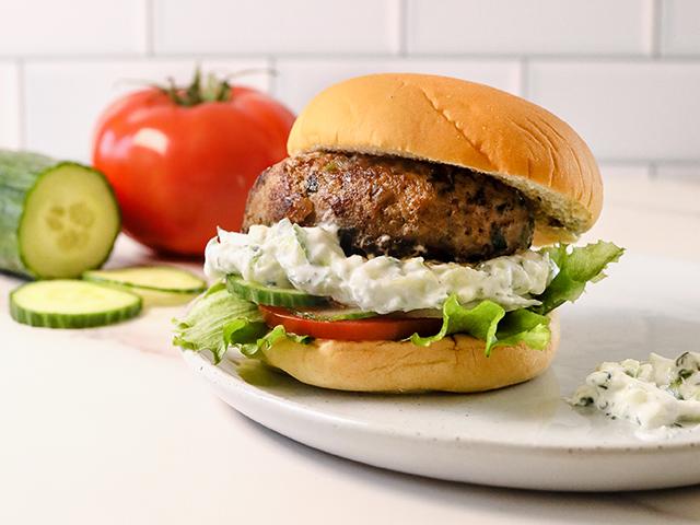Greek-Style Turkey Burgers With Tzatziki Sauce (Rachel Johnson)