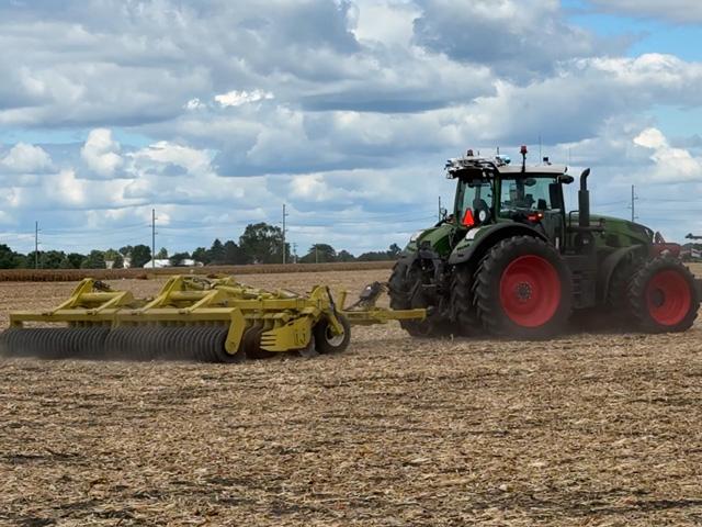 The Farm Progress Show was filled this year with new tractors and tractor technology. AGCO is extending its driverless retrofit grain cart autonomation, OutRun, to its Fendt 900 and for the first time, to tillage, both coming in 2026. (DTN photo by Dan Miller)