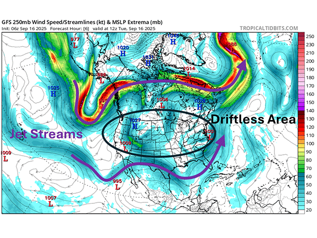 Between Two Jet Streams: Meandering Storm Bringing Rainfall to Central US
