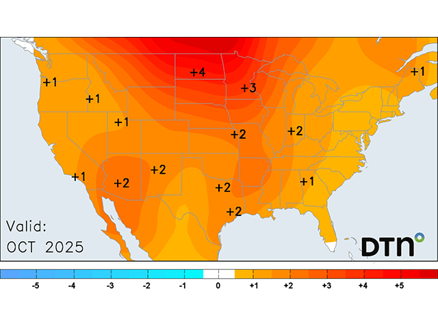 Warm weather is forecast to continue across the U.S. through October. But there could be a change to that forecast. (DTN graphic)