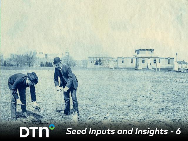 Professor Cyril Hopkins, right, and his assistant, James Pettit, take soil samples in the University of Illinois Morrow Plots in April 1904. Lessons are still being harvested from these fields. (Photo courtesy of the University of Illinois Archives)