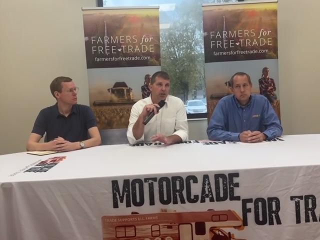 At a Farmers for Free Trade event, Tim Boring, director of the Michigan Department of Agriculture and Rural Development, center, talks about market challenges facing farmers in his state because of various tariff policies that have disrupted exports. Chuck Lippstreu, executive director of the Michigan Agribusiness Association, is on the left and Robert Geers, vice president of Michigan Agricultural Commodities in Breckinridge, Michigan, is on the right. (Image from livestreamed event)