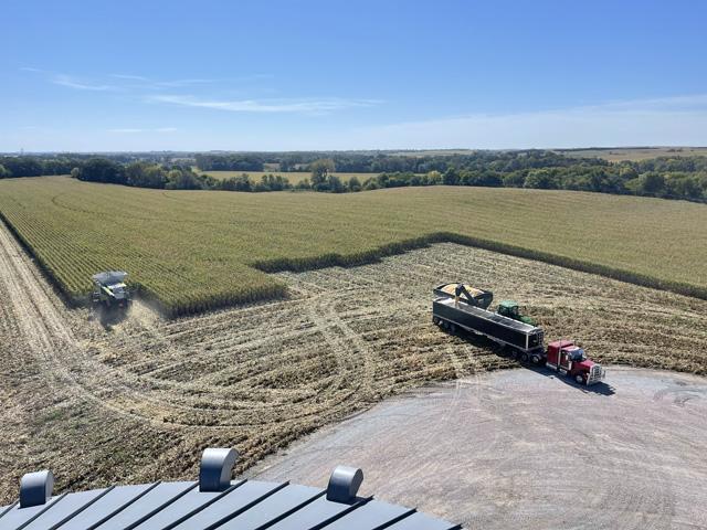 The grain leg provides a bird's eye view of harvest at Zoerb Farms in central Nebraska near Litchfield. (Photo courtesy of Linda Zoerb)