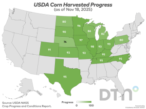 USDA Crop Progress: Corn 91% Harvested, Soybeans 95% Harvested as of Nov. 16