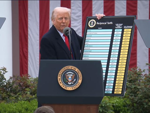 President Donald Trump holding up details of reciprocal tariffs his administration planned to impose on other countries last April. The U.S. Supreme Court will hear combined cases from small businesses and groups opposed to Trump's authority to impose tariffs under a 1977 law. (Screenshot of livestream video from White House)
