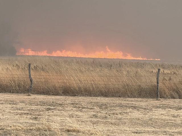 The Ranger Road fire that started near Beaver, Oklahoma, spread to the Ashland, Kansas, area seen here. The same area suffered from a massive destructive fire nine years ago. (Photo by Ashland, Kansas, Fire Department)
