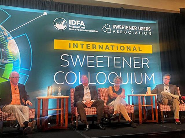 From left: Randy Green of Watson Green LLC moderates a panel on administration of the U.S. sugar program with Paul Farmer, president, CSC Sugar LLC; Barb Fecso, former branch chief, commodity analysis, Farm Service Agency; and Rob Johansson, director of economic and policy analysis for the American Sugar Alliance. (Photo by DTN Political Correspondent Jerry Hagstrom)