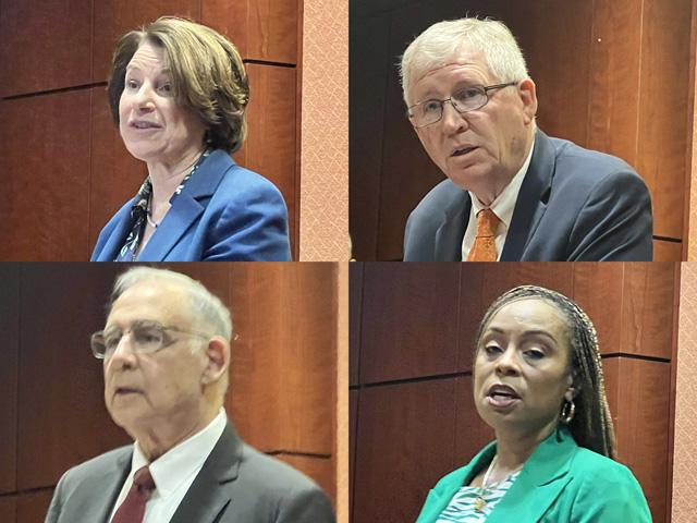 Sen. Amy Klobuchar, D-Minn.; Rep. Frank Lucas, R-Okla.; Sen. John Boozman, R-Ark.; and Rep. Shontel Brown, D-Ohio, met with agricultural reporters on Tuesday on Capitol Hill. Each mentioned the importance of bipartisan support for the farm bill, E15 fuel and an aid package, but there was no clear path forward on those priorities. (DTN photos by Chris Clayton)